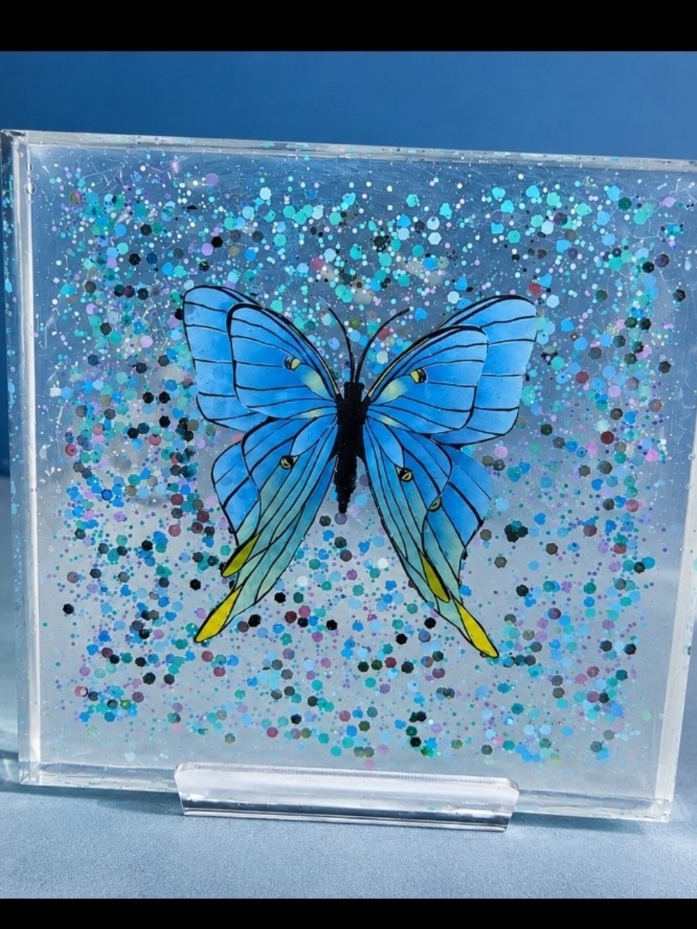 Handmade Blue Butterfly Resin Art Block